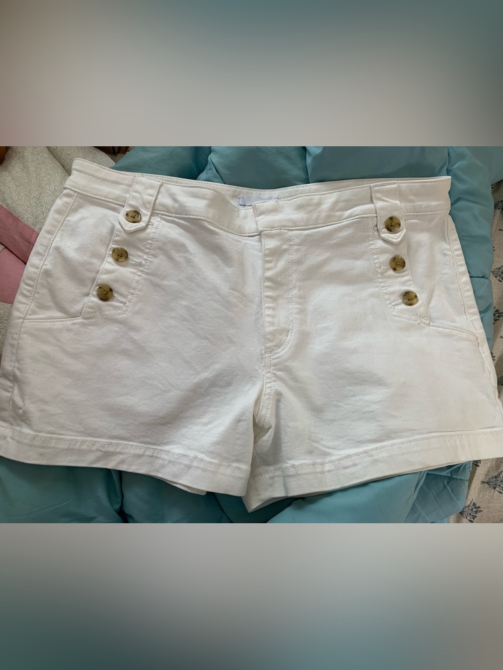 LOFT White High-Waist Button-Accent Shorts